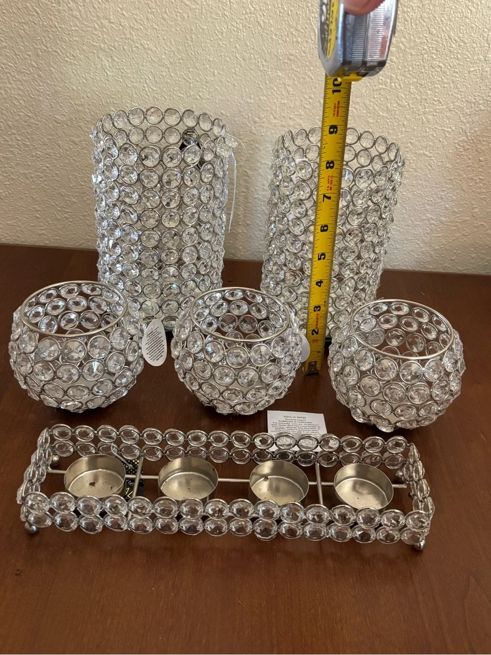 Genuine Crystal Beaded Tabletop Candle Holders Set of 6